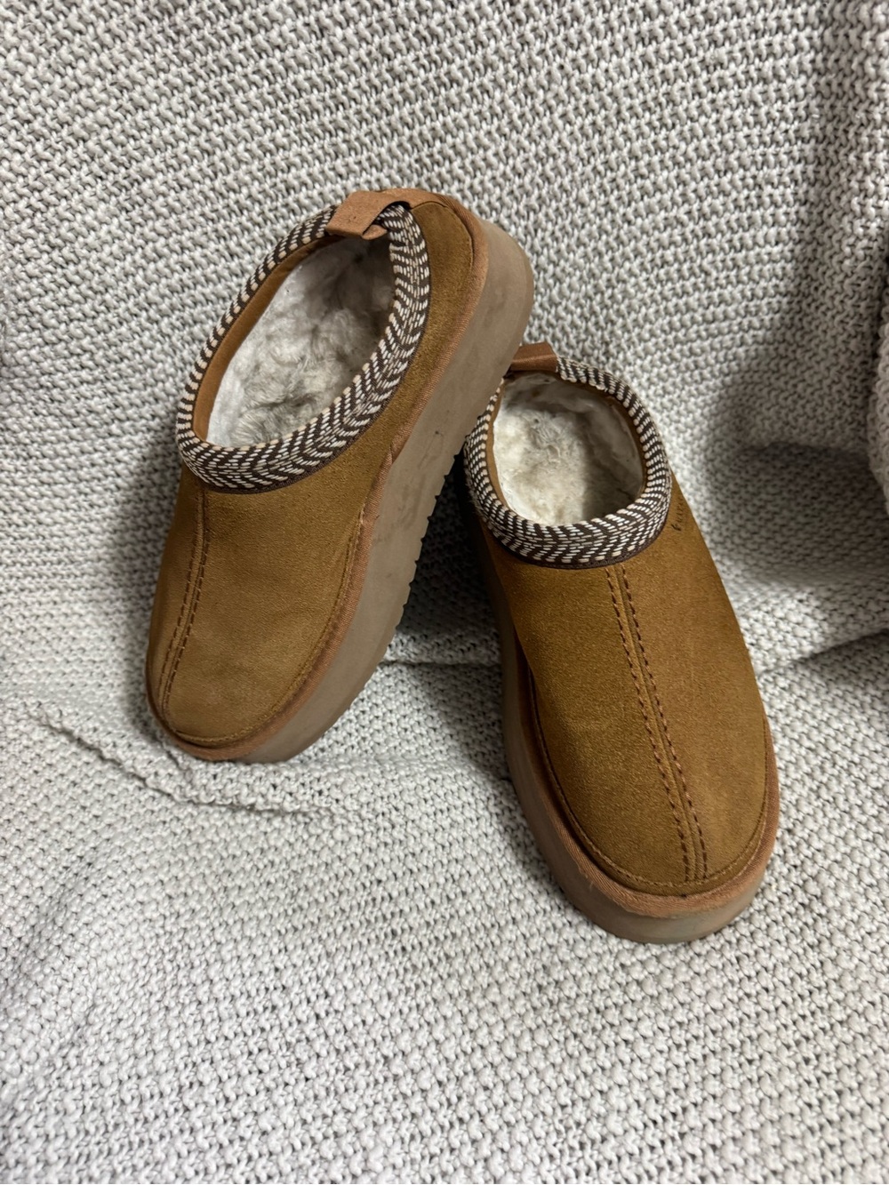 Koolaburra Tan Suede Fleece-Lined Slip-On Mules